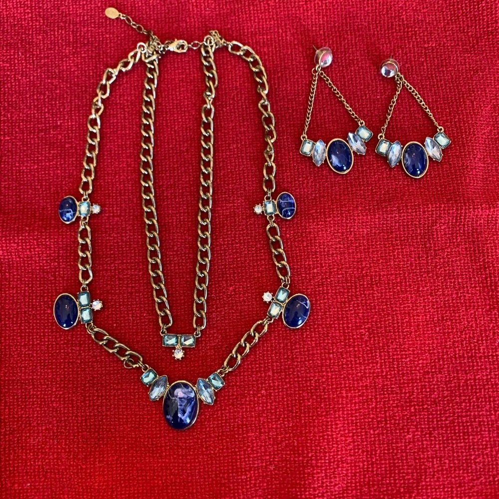 Gold double strand necklace & earrings